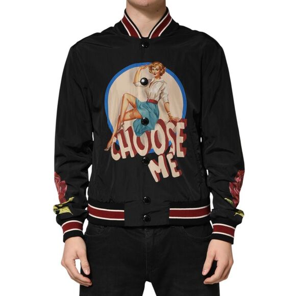 Dolce & Gabbana Black Pin Up Button Down Men Bomber Men's Jacket